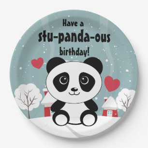 Assiettes En Carton Panda Bébé Cute En Hiver Gris Neige