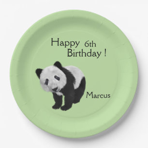 Assiettes En Carton Panda Cub Green Anniversaire avec nom