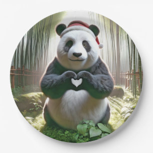 Assiettes En Carton Panda de Noël en plein coeur