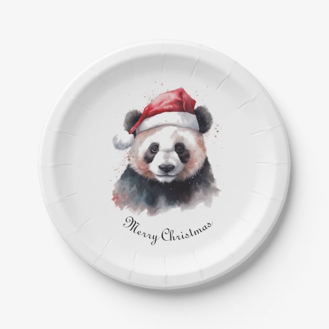 Assiettes En Carton Panda de Noël, personnalisable (Devant)
