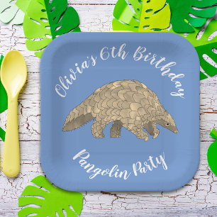 Assiettes En Carton Pangolin Party Kids 6th Birthday Blue Ajouter Nom