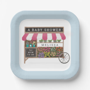 Assiettes En Carton Panier à fleurs Baby shower rose