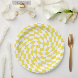 Assiettes En Carton Panneau de contrôle dépoli rétro-jaune citron