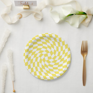 Assiettes En Carton Panneau de contrôle dépoli rétro-jaune citron