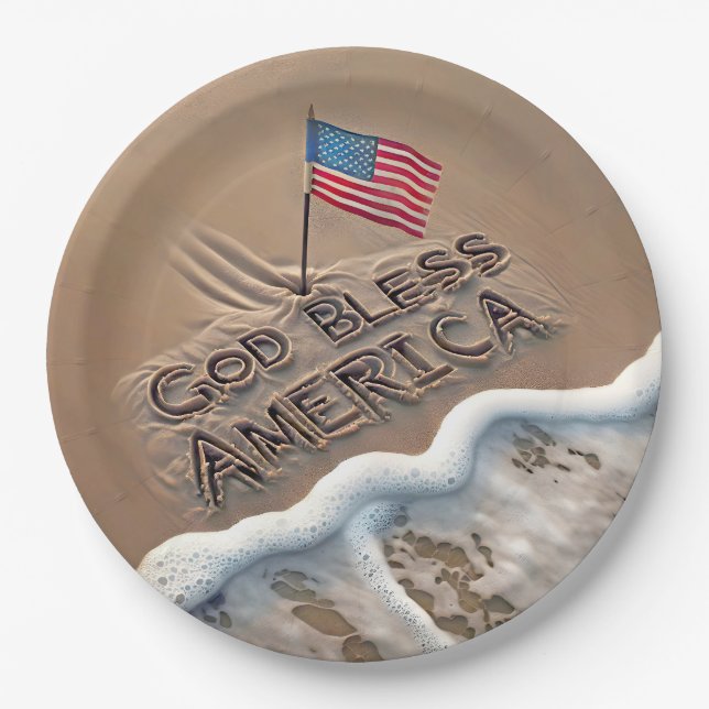 Assiettes En Carton Panneau de plage God Bless America (Devant)