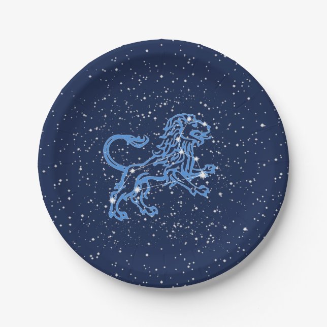 Assiettes En Carton Panneau Léo Constellation et Zodiaque avec étoiles (Devant)