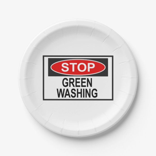 Assiettes En Carton Panneau Stop au Greenwashing (1) (Devant)