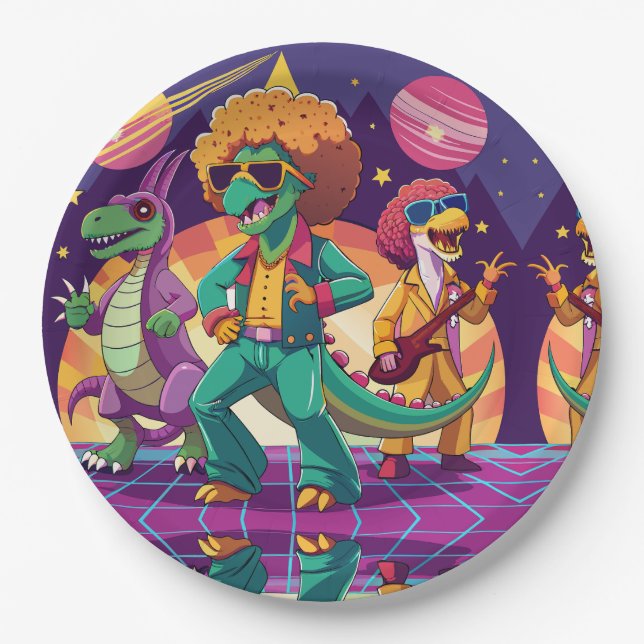 Assiettes En Carton Panneaux de mousse Dinosaur Disco (Devant)