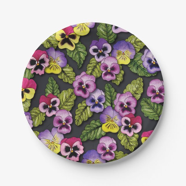 Assiettes En Carton Pansies de papier floral (Devant)