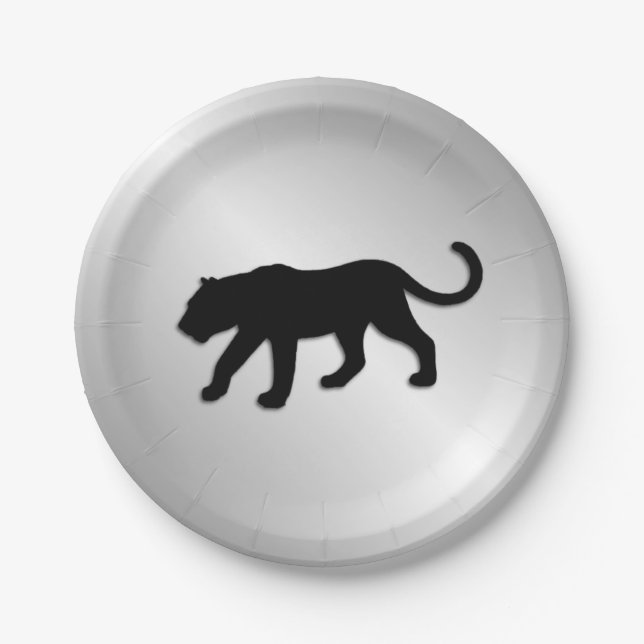 Assiettes En Carton Panthère noire sur argent (Devant)