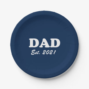 Assiettes En Carton Papa Custom Date Est marine bleu Fête des pères bl