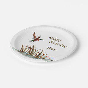 Assiettes En Carton Papa, Merci Mallard Au-Dessus De Cattails, Une Mém