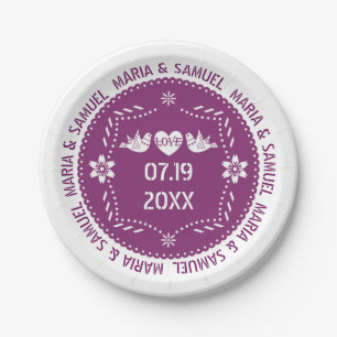 Assiettes En Carton Papel picado inséparables violet mariage mexicain