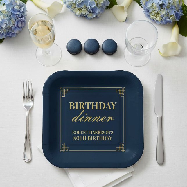 Assiettes En Carton Paper Plate Birthday Party Navy & Gold 80th (SEE FULL SUITE AT BOTTOM)