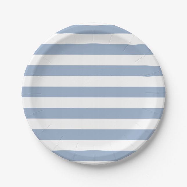 Assiettes En Carton Paper Plates, Blue & White Stripe Birthday (Devant)