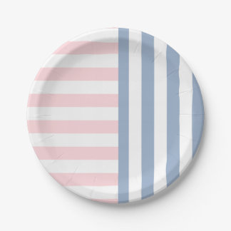 Assiettes En Carton Paper Plates, Bue, Pink & White Stripe 