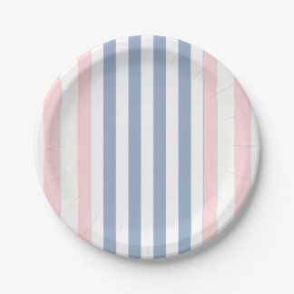 Assiettes En Carton Paper Plates, Pink & White Blue Stripe 