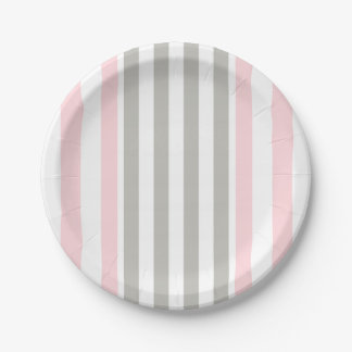 Assiettes En Carton Paper Plates, Pink & White Gray Stripe 