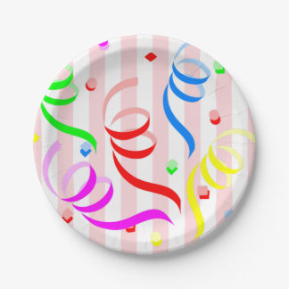 Assiettes En Carton Paper Plates,  Pink & White Stripe Confetti