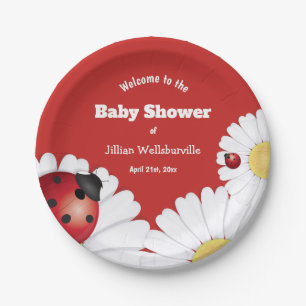 Assiettes En Carton Papier à Baby shower blanc rouge Ladybug