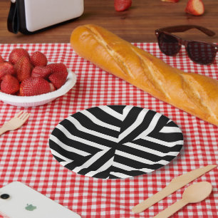 Assiettes En Carton papier à motif géométrique noir et blanc moderne