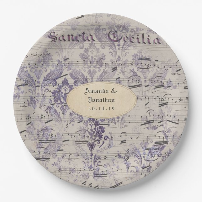 Assiettes En Carton Papier à musique éphémère lavande Mariage (Devant)