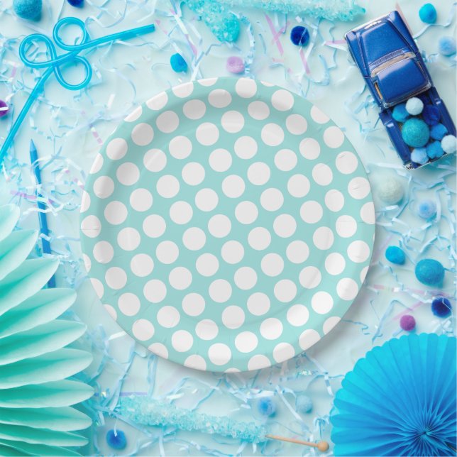 Assiettes En Carton Papier à points bleu pastel et plaques de fête (Fête)