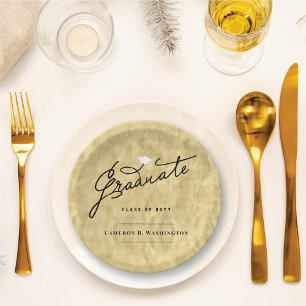 Assiettes En Carton Papier alu diplômé écriture stylée fête de fin d'é