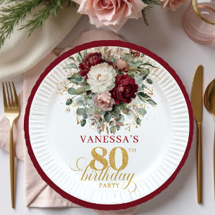 Assiettes En Carton Papier Anniversaire 80 Ans Floral Bourguignon Bohè