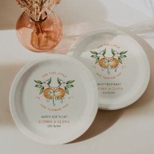 Assiettes En Carton Papier Anniversaire Jumeaux Little Cutie Citron Or