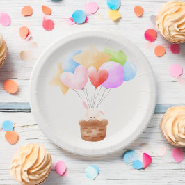 Assiettes En Carton Papier Baby shower Bunny Rainbow Balloon Bunny