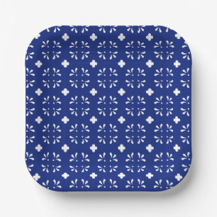 Assiettes En Carton Papier carré Plaque Bleu Blanc Motif Vaisselle