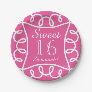 Assiettes En Carton PAPIER CHIC PLATE_ " bonbon 16 !" PINK/WHITE