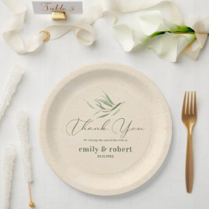 Assiettes En Carton Papier d'artisanat beige en feuillage vert poussié
