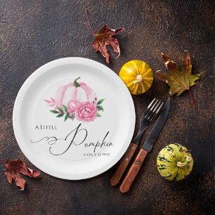 Assiettes En Carton Papier de Baby shower rustique rose pâle petit Cit