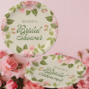 Assiettes En Carton Papier Fête des mariées Rose Aquarelle Rose doux