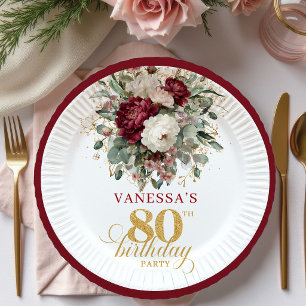 Assiettes En Carton Papier Floral Bourguignon Bohème Or 80e Anniversai