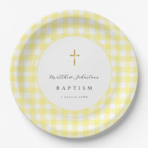 Papier gingham jaune pour baptême de bébé