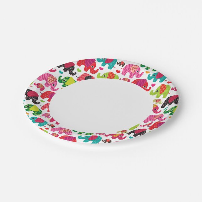 Assiettes En Carton papier peint motif rétro-éléphant (Angle)