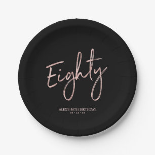 Assiettes En Carton Papier rose gold Eighty Lettre 80e Anniversaire Fê