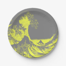Assiettes En Carton Papier serviettes La Grande Vague Jaune & Gris