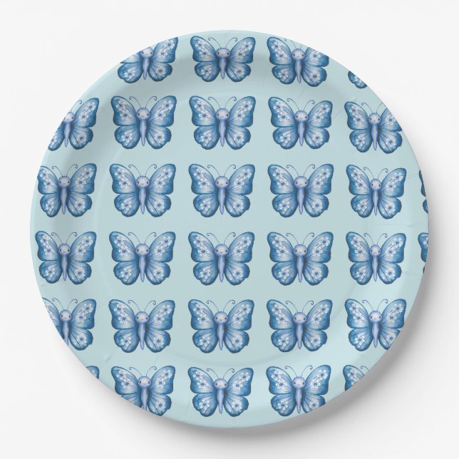 Assiettes En Carton Papillon bleu (Devant)