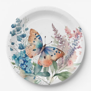 Assiettes En Carton Papillon de prairie romantique