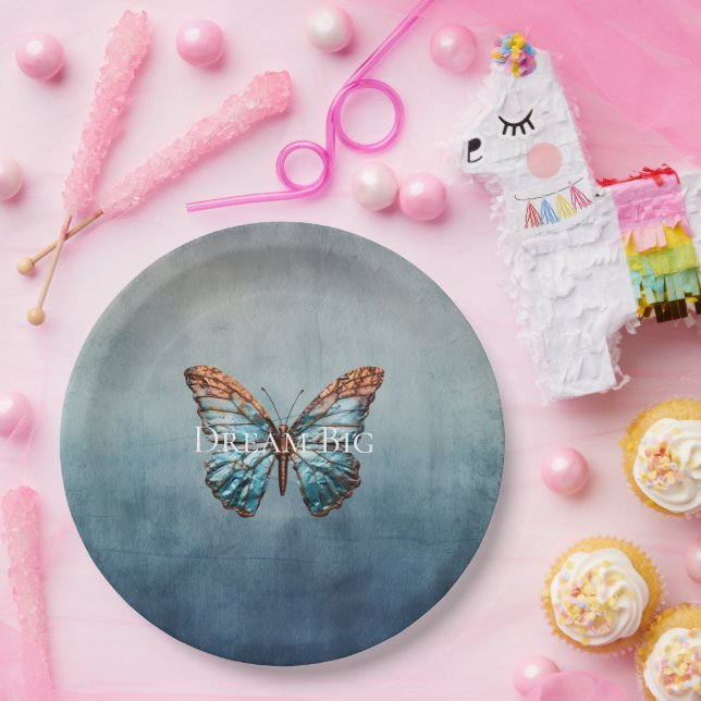 Assiettes En Carton Papillon de texture gris bleu (Fête)