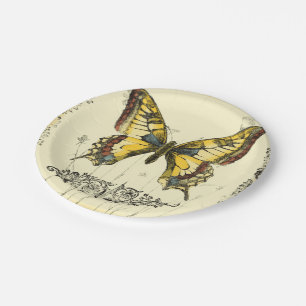 Assiettes En Carton Papillon décoratif avec Fleur sauvage