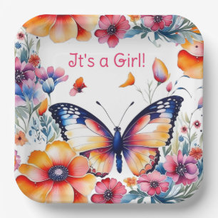 Assiettes En Carton Papillon en fleurs Baby shower de fille