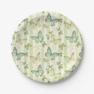 Assiettes En Carton Papillon et Rayures Vertes Anniversaire