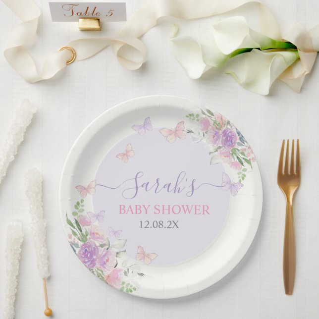 Assiettes En Carton Papillon Lilac enchanté (Mariage)