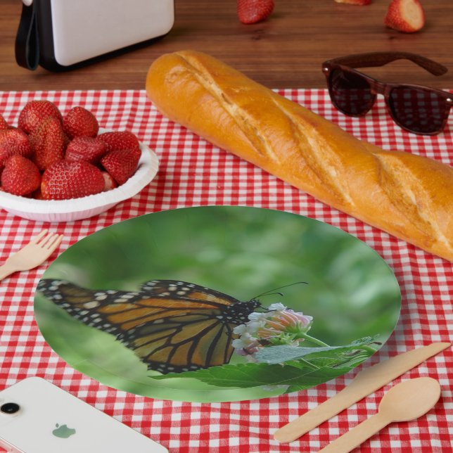 Assiettes En Carton Papillon monarque Fleur rose blanche (Pique-nique)