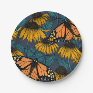 Assiettes En Carton Papillon monarque sur confluents jaunes